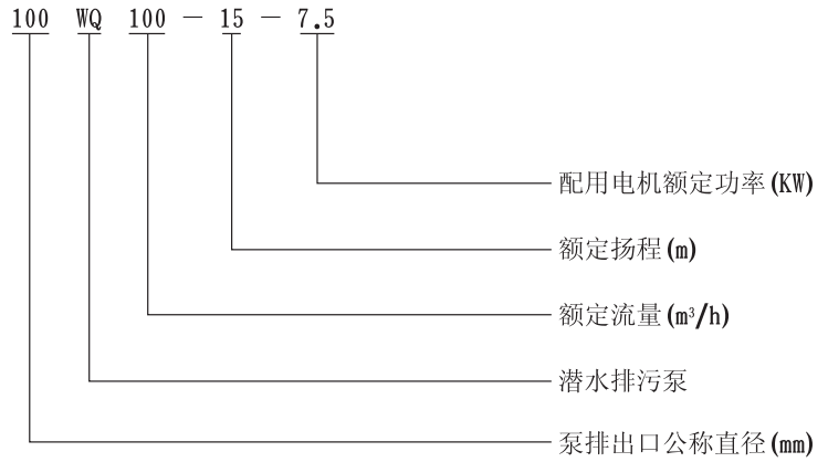 WQ高效固定式潛水排污泵型號意義 WQ高效固定式潛水排污泵型號意義